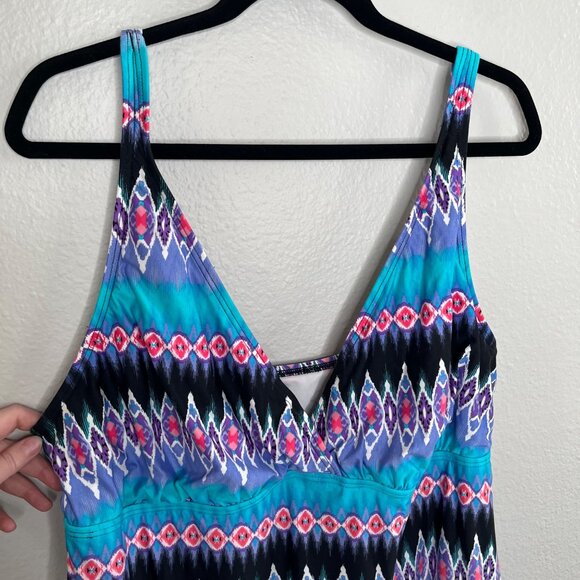 La Blanca Womens 22 Blue Purple Geometric One Piece Swim Suit Dress - Picture 9 of 13